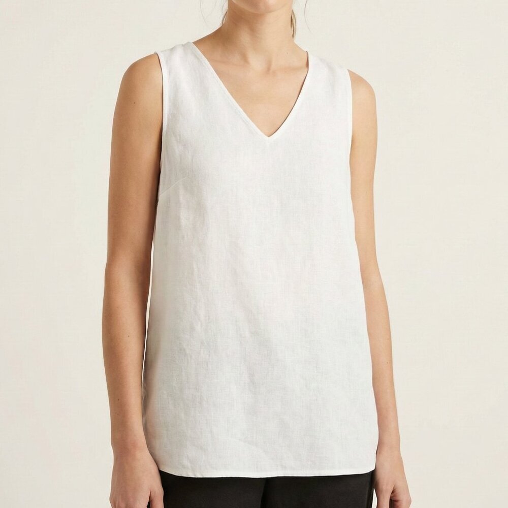 ✨ Cut Loose Tank Top White Sleeveless Linen Tunic XL Lagenlook Boho